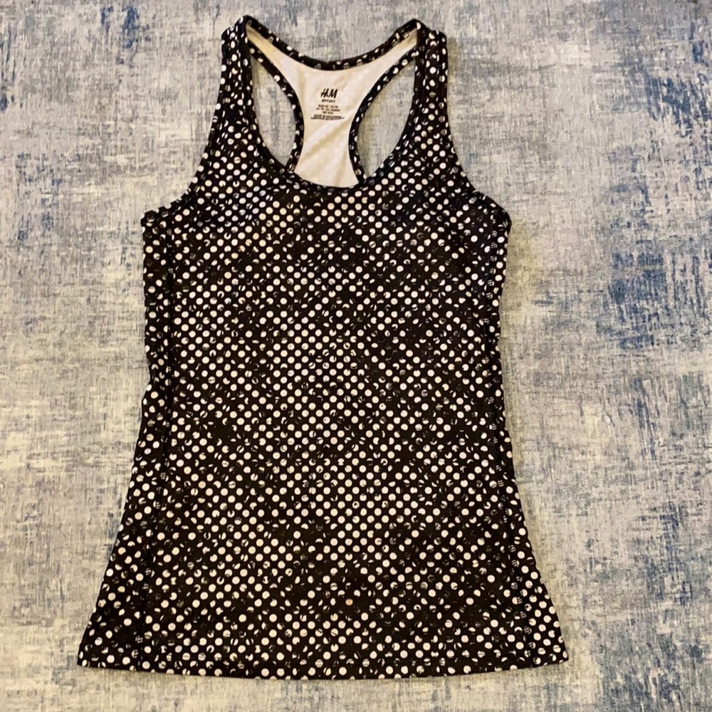 H&M Sport Black and White Polka Dot Top